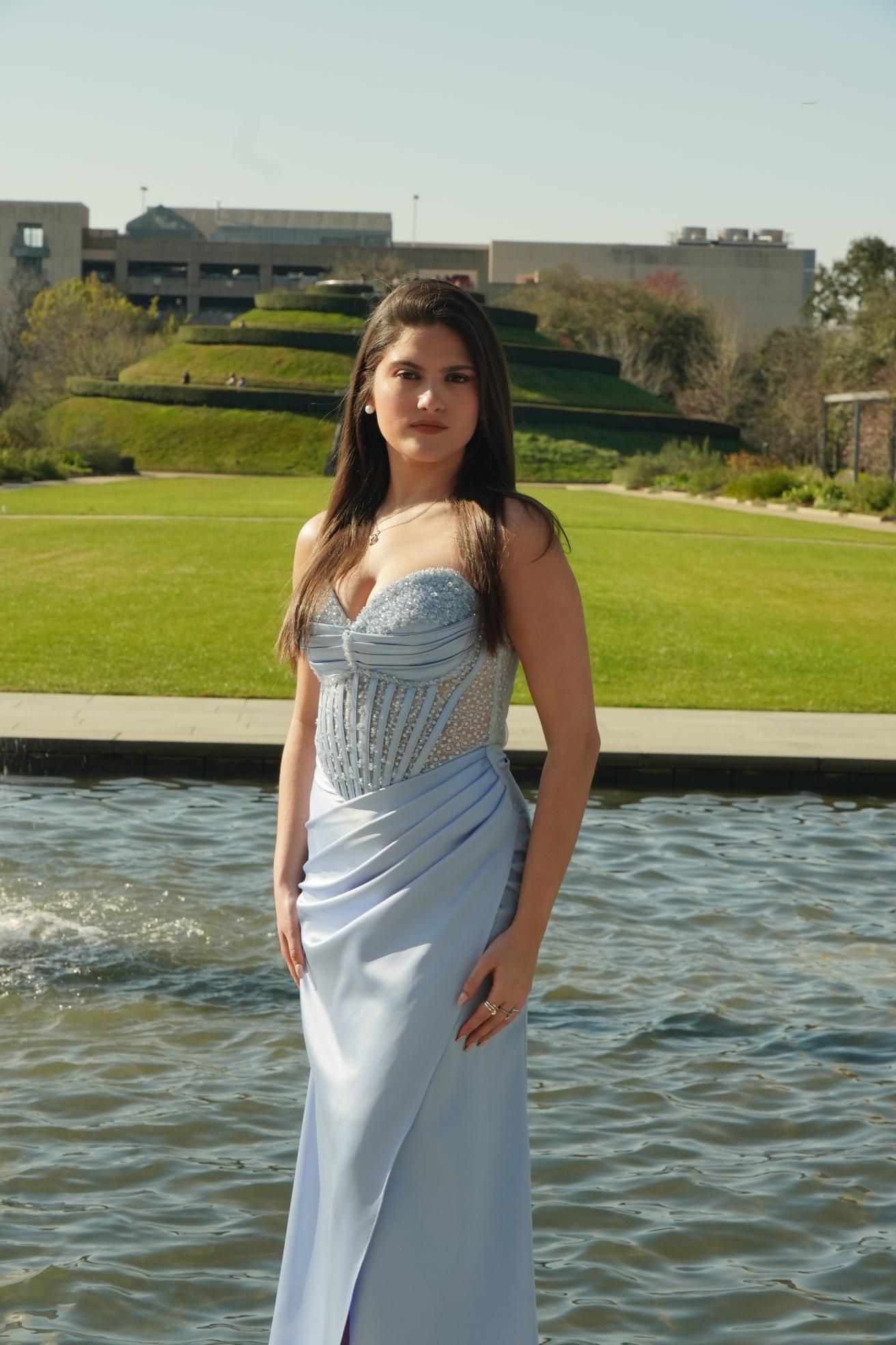 Ice Blue Crystal Corset Prom Gown