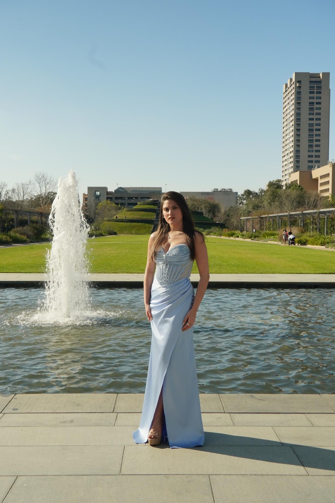 Ice Blue Crystal Corset Prom Gown
