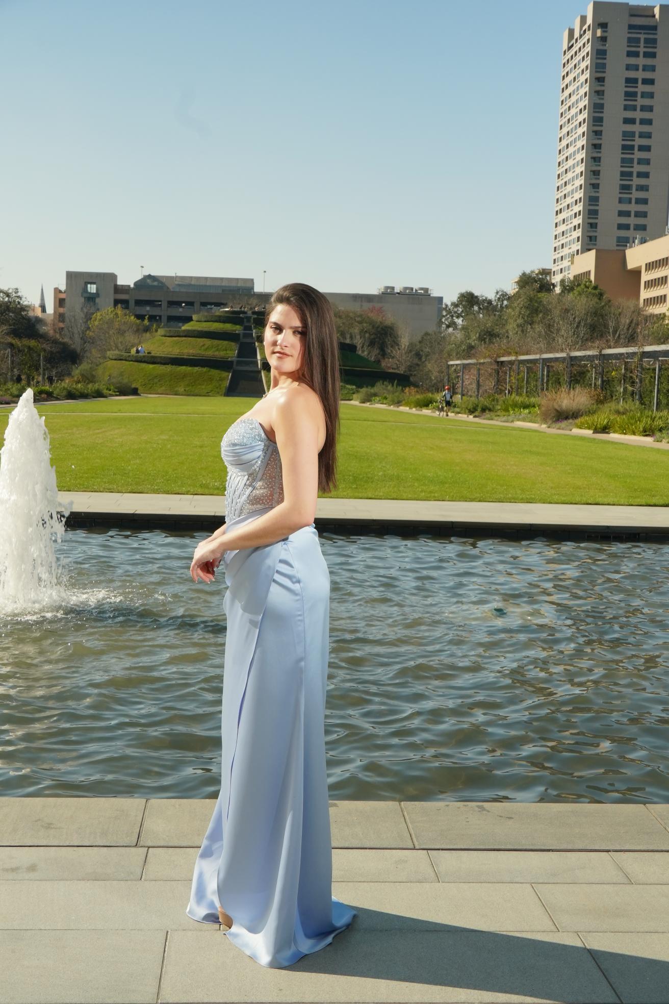 Ice Blue Crystal Corset Prom Gown