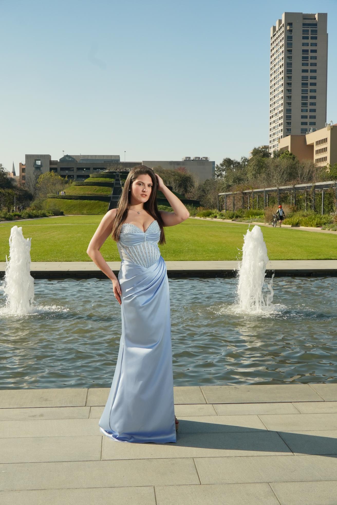 Ice Blue Crystal Corset Prom Gown