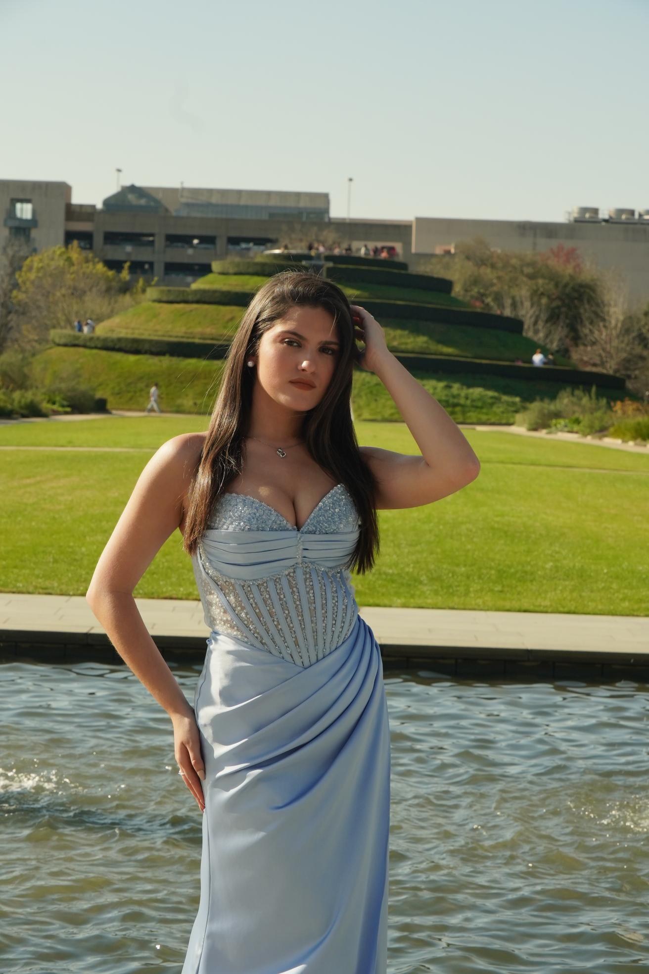 Ice Blue Crystal Corset Prom Gown