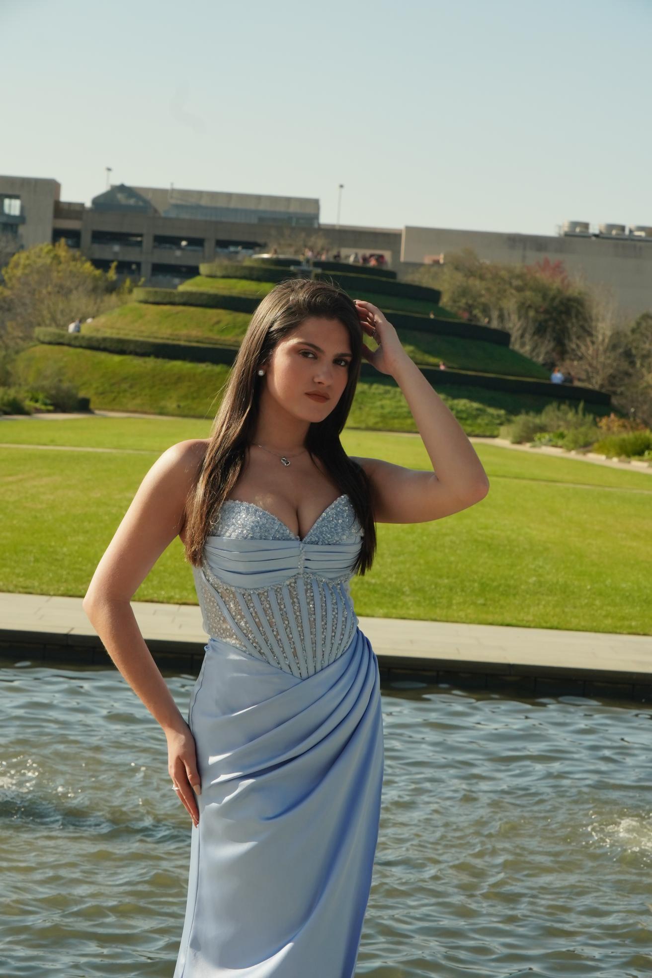 Ice Blue Crystal Corset Prom Gown