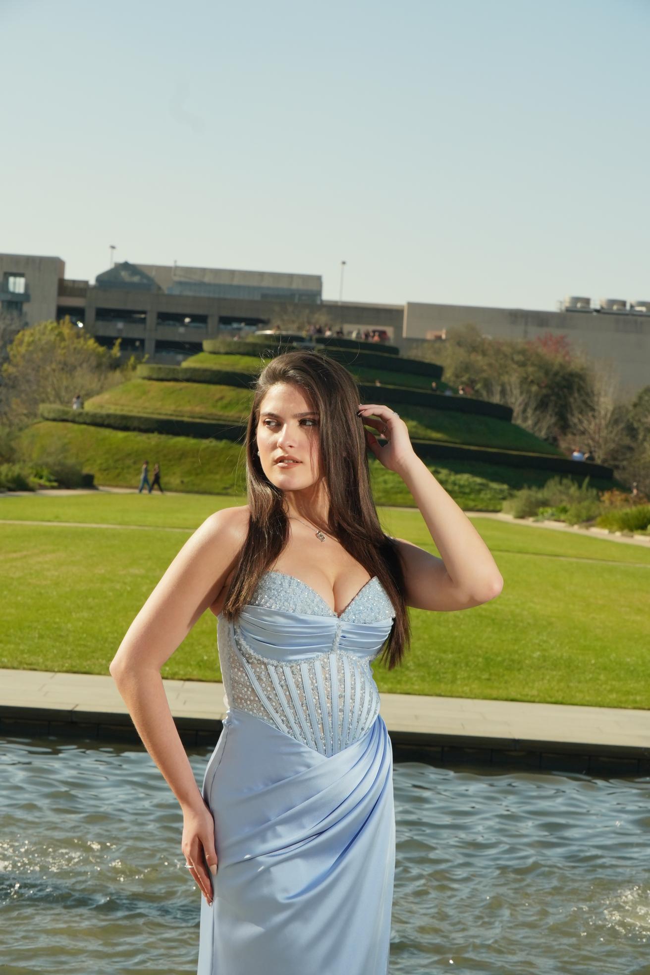 Ice Blue Crystal Corset Prom Gown