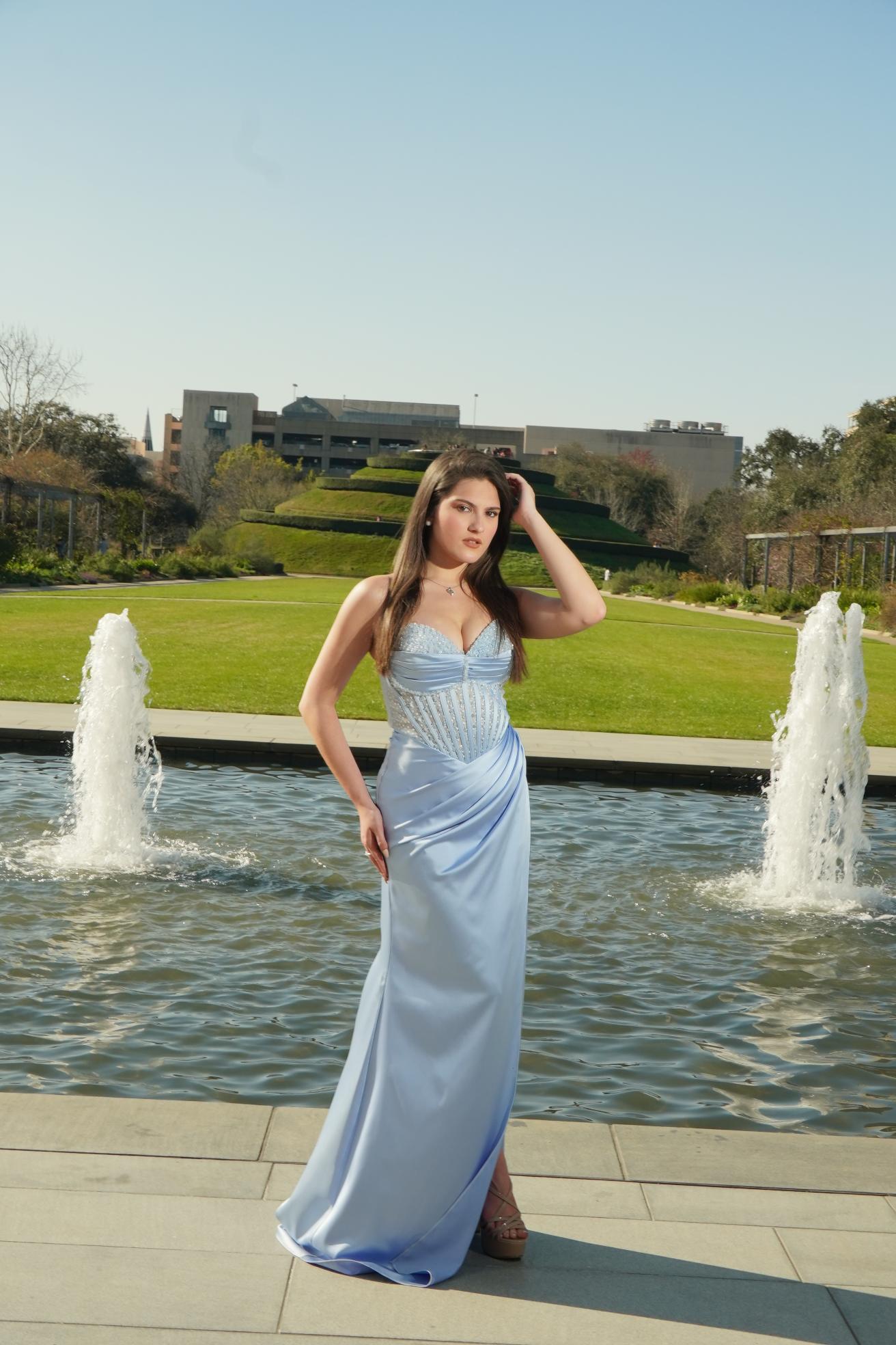 Ice Blue Crystal Corset Prom Gown