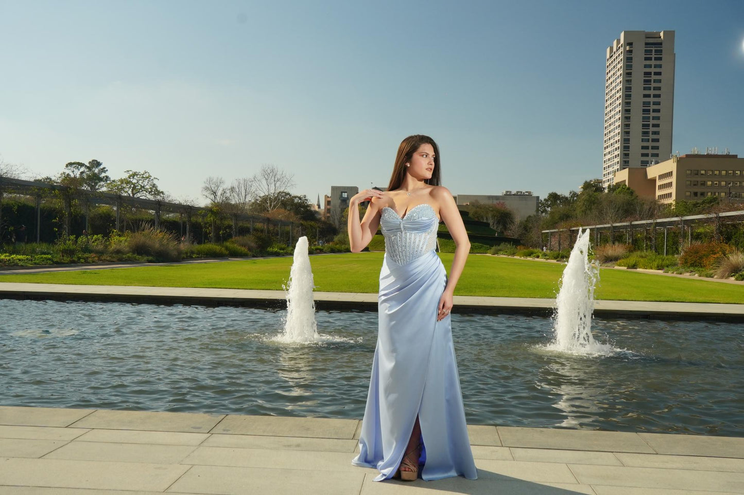 Ice Blue Crystal Corset Prom Gown