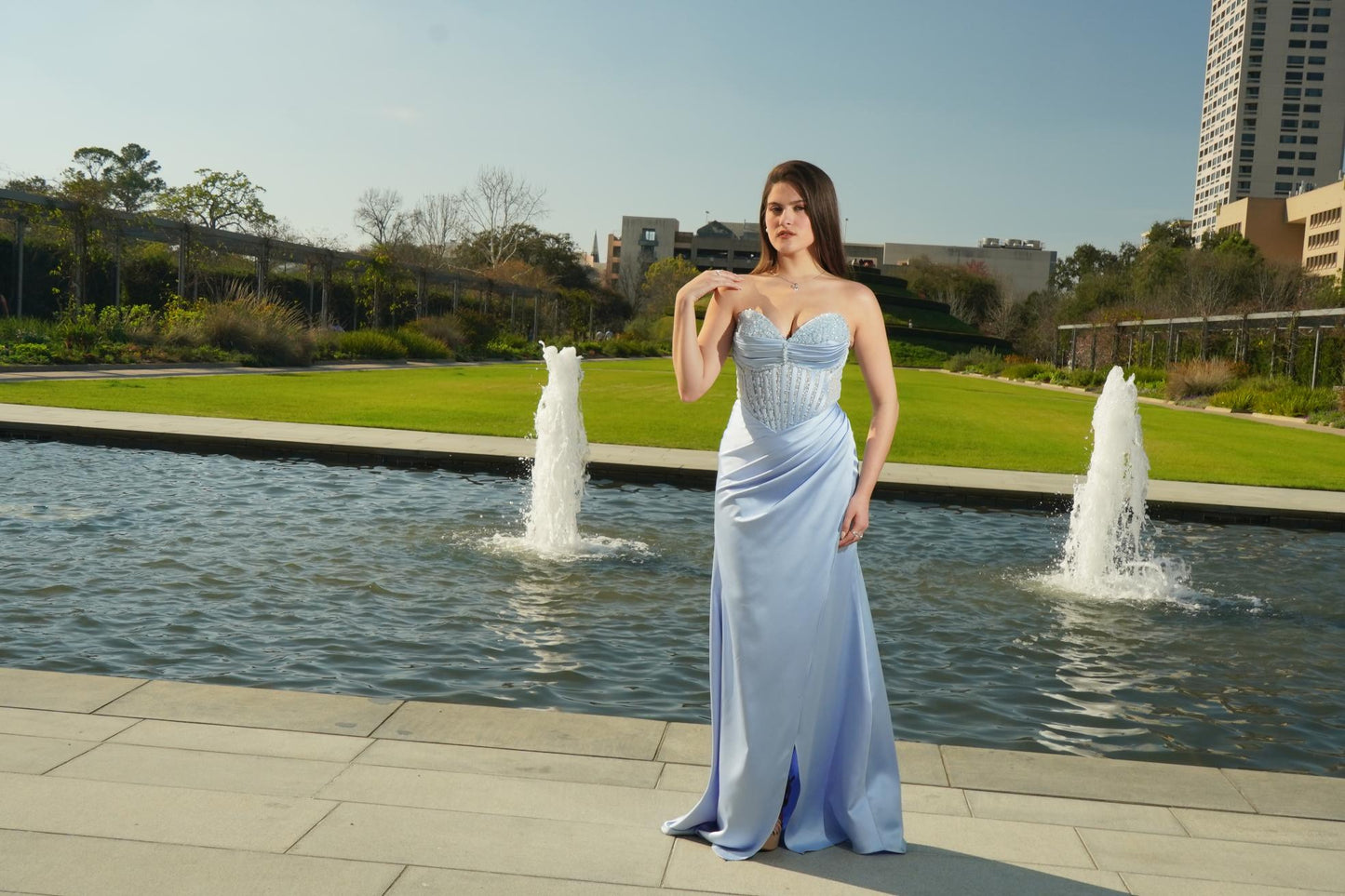 Ice Blue Crystal Corset Prom Gown