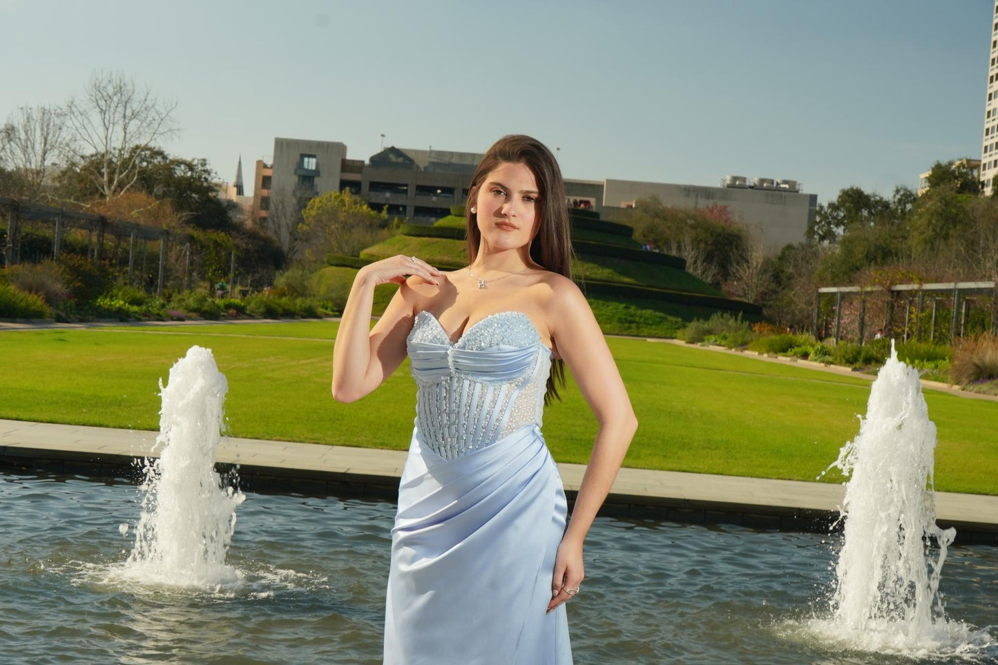 Ice Blue Crystal Corset Prom Gown