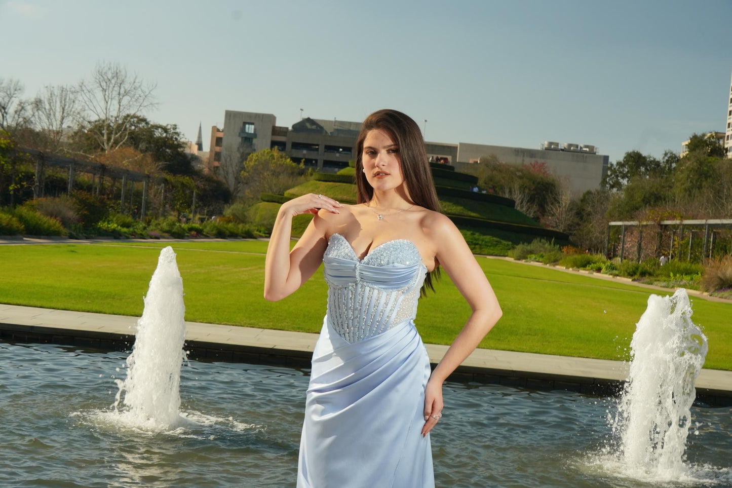 Ice Blue Crystal Corset Prom Gown