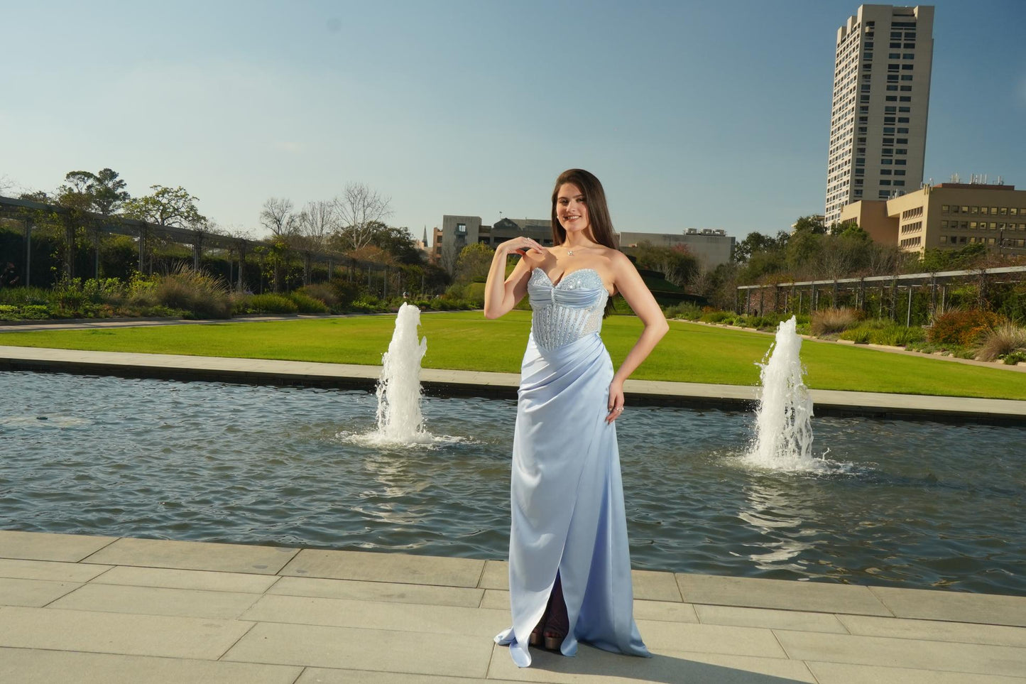 Ice Blue Crystal Corset Prom Gown