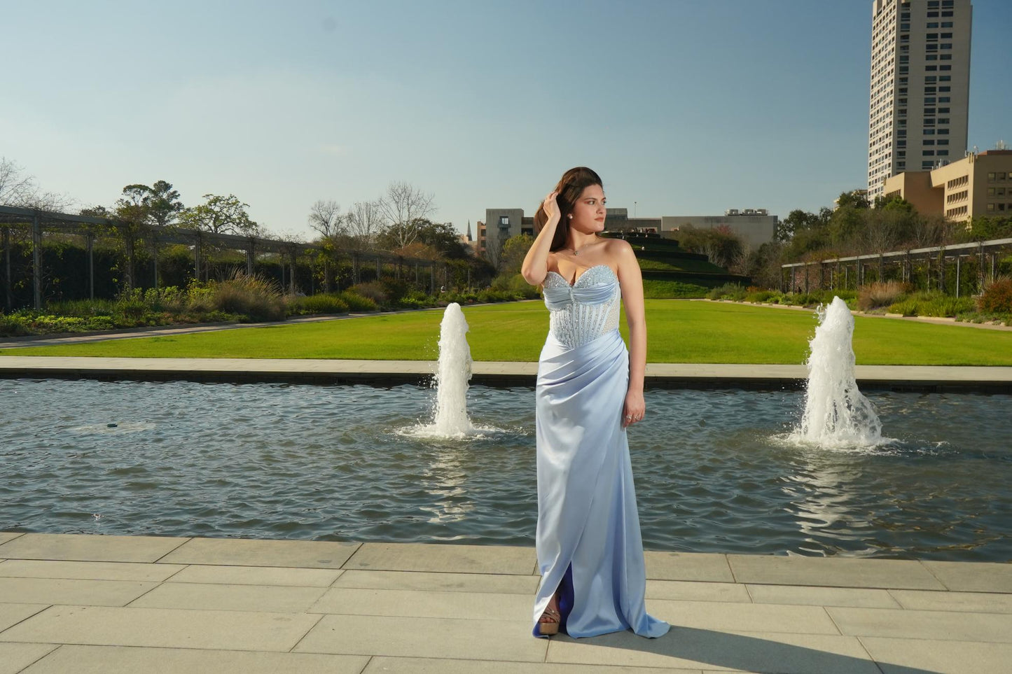 Ice Blue Crystal Corset Prom Gown