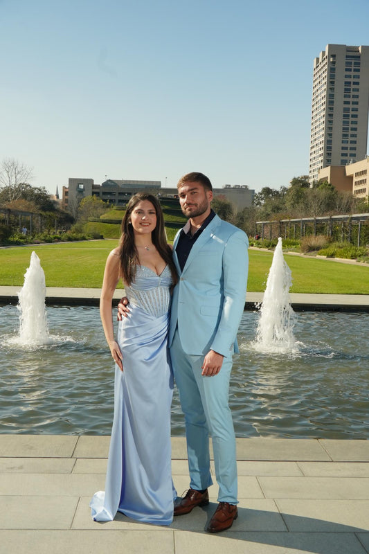 Sky Blue Crystal Corset Prom Dress