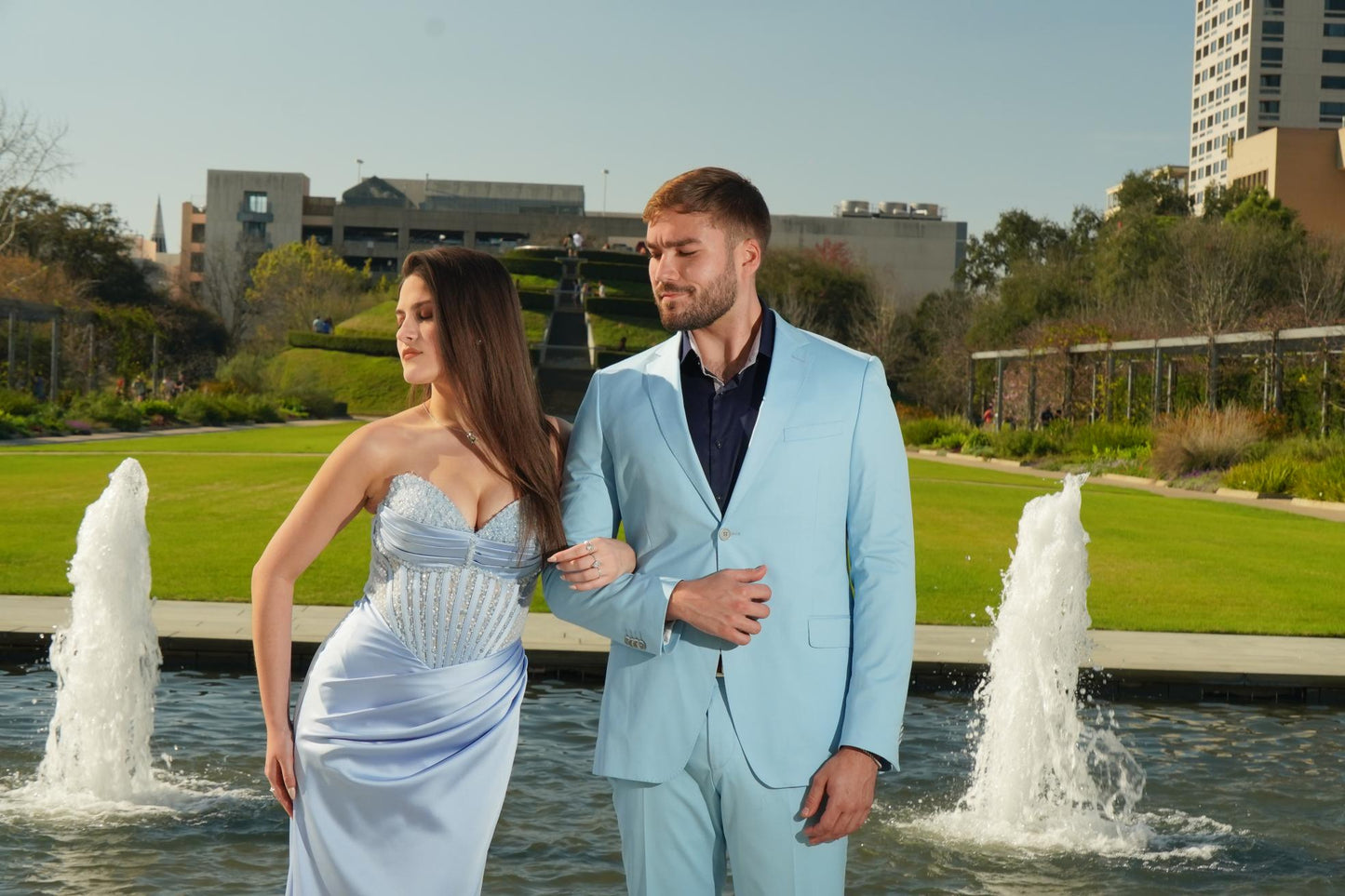 Sky Blue Crystal Corset Prom Dress