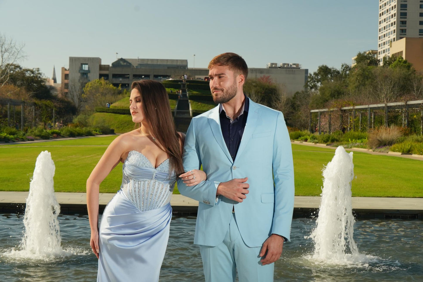 Sky Blue Crystal Corset Prom Dress