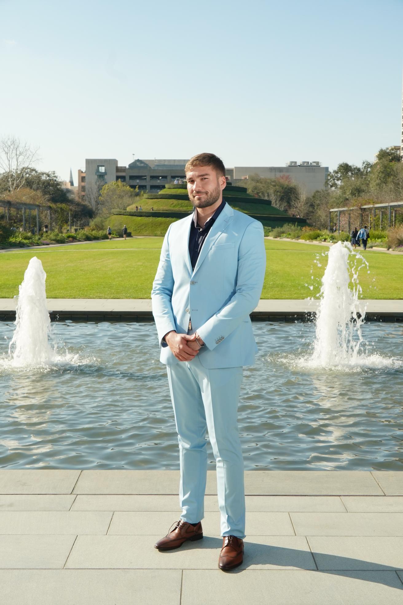 Sky Blue Slim Fit Prom Suit for Men