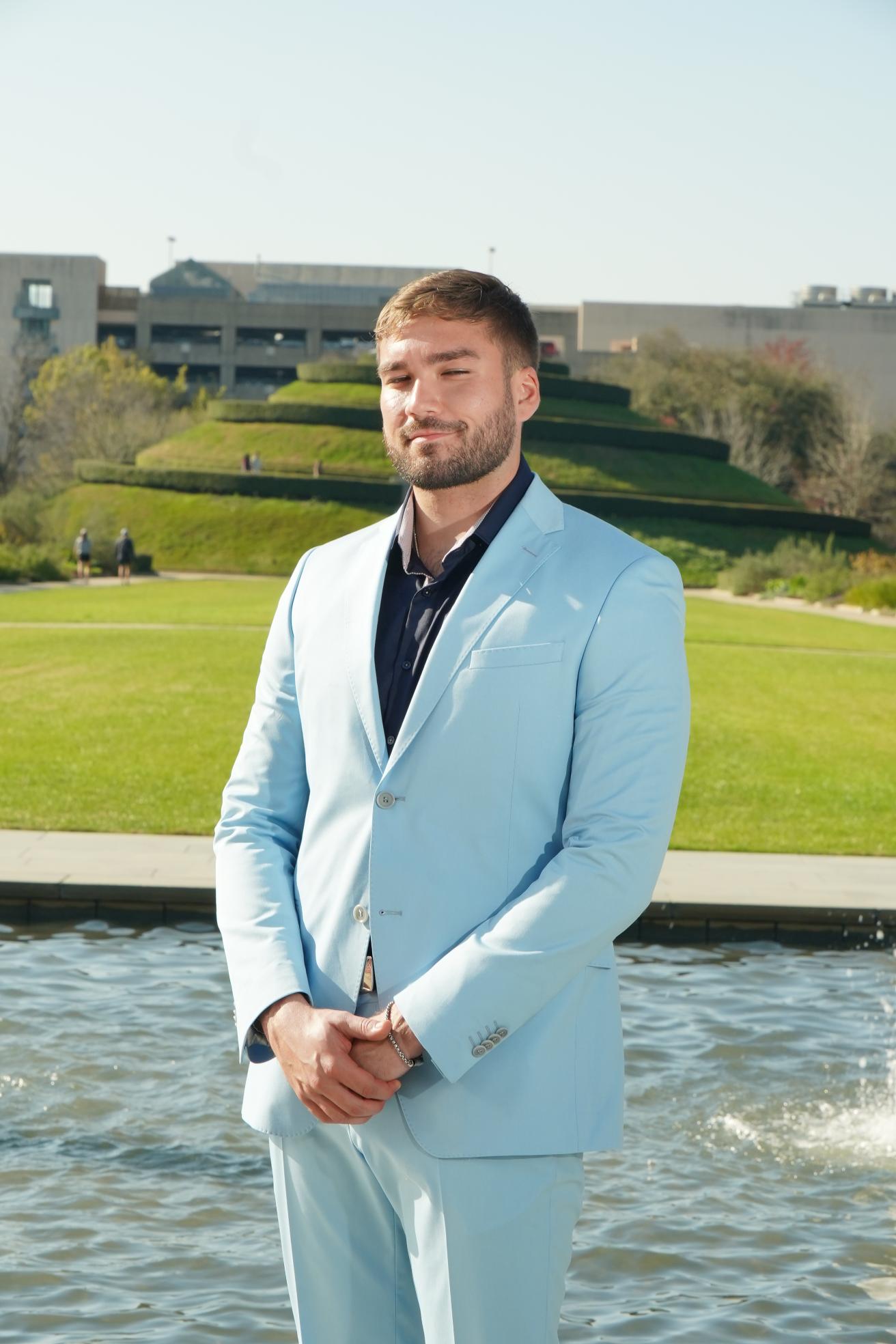 Sky Blue Slim Fit Prom Suit for Men