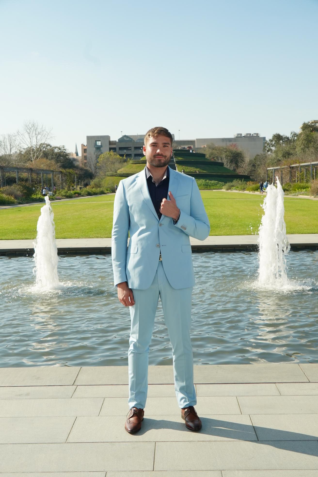 Sky Blue Slim Fit Prom Suit for Men
