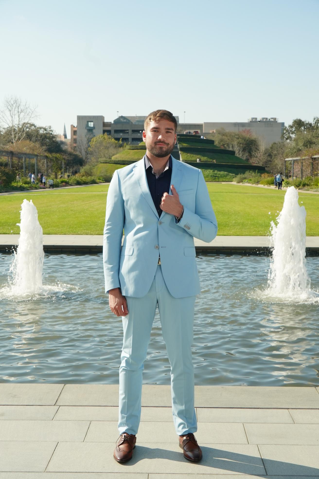 Sky Blue Slim Fit Prom Suit for Men