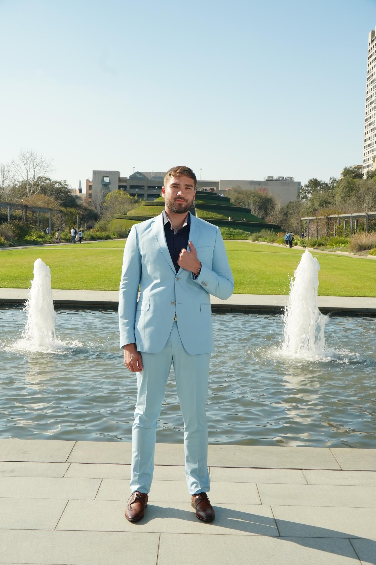Sky Blue Slim Fit Prom Suit for Men