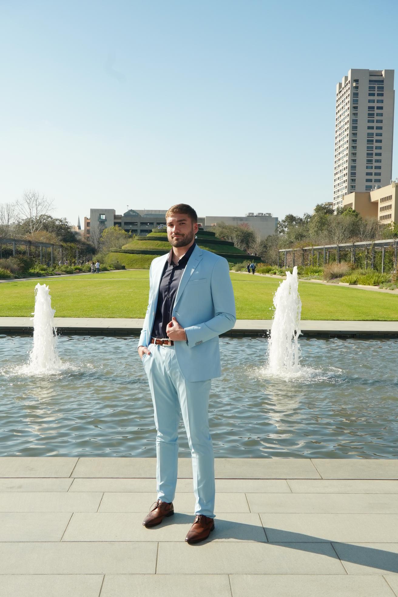 Sky Blue Slim Fit Prom Suit for Men