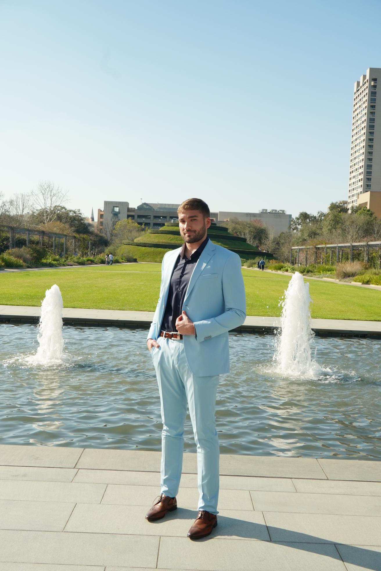 Sky Blue Slim Fit Prom Suit for Men