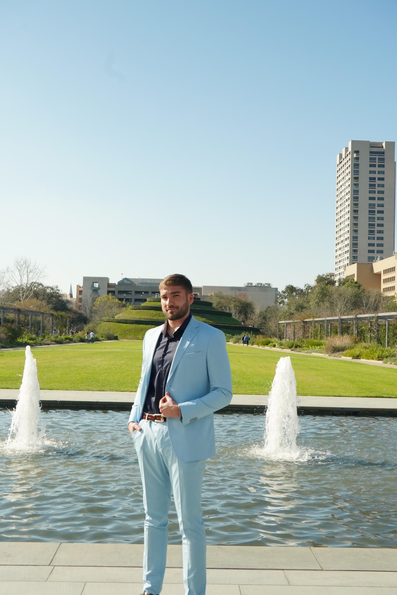 Sky Blue Slim Fit Prom Suit for Men