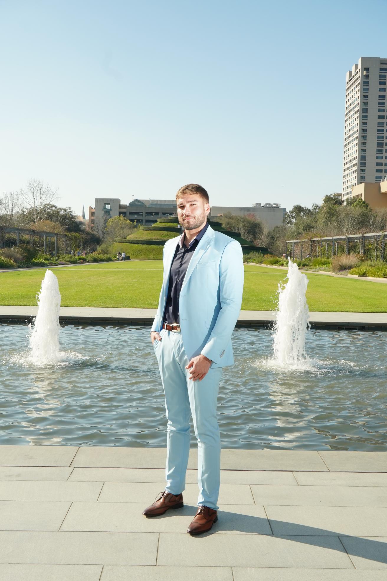 Sky Blue Slim Fit Prom Suit for Men