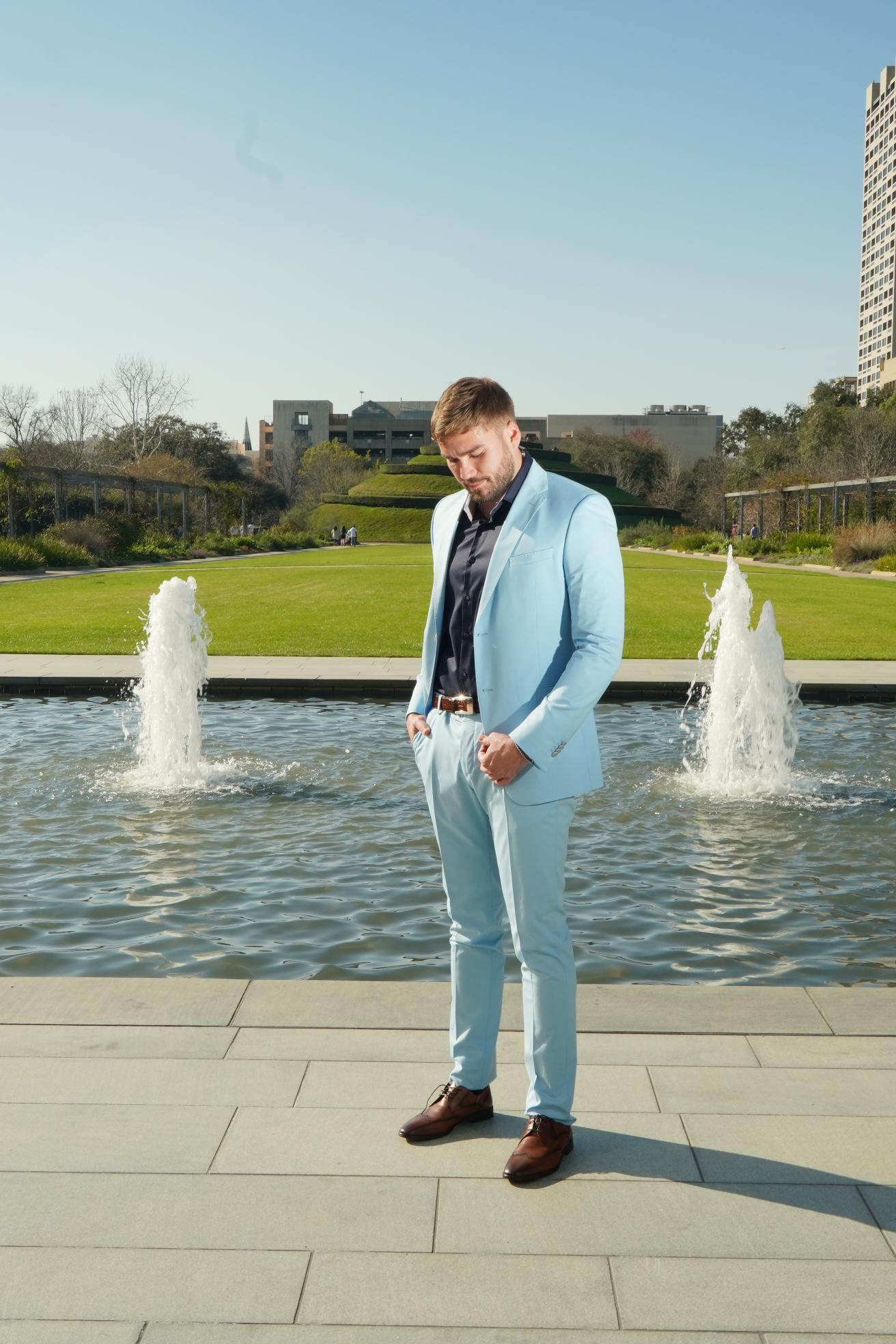 Sky Blue Slim Fit Prom Suit for Men