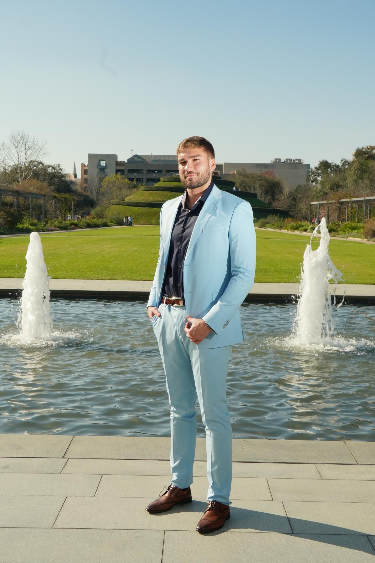 Sky Blue Slim Fit Prom Suit for Men