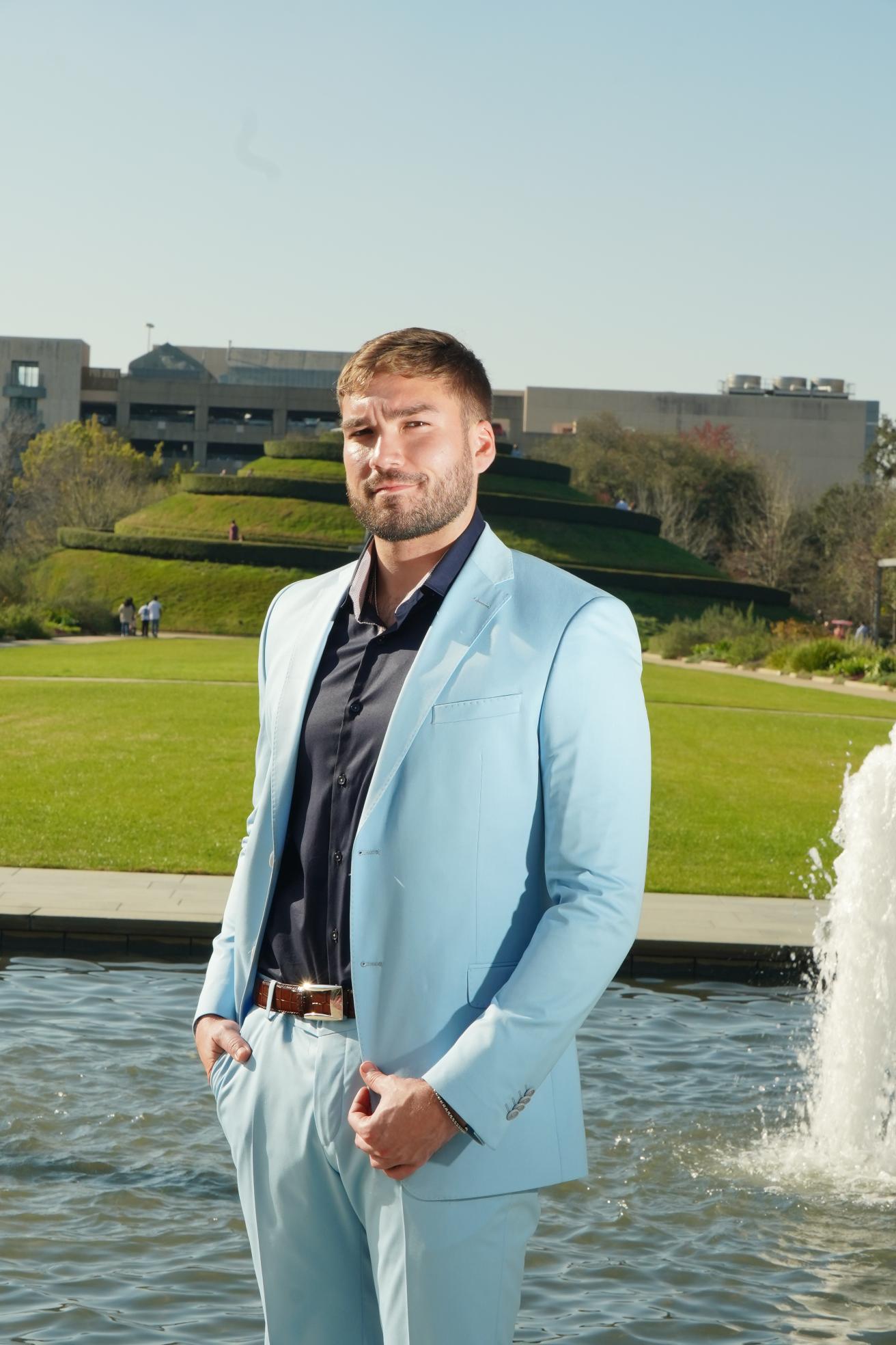 Sky Blue Slim Fit Prom Suit for Men