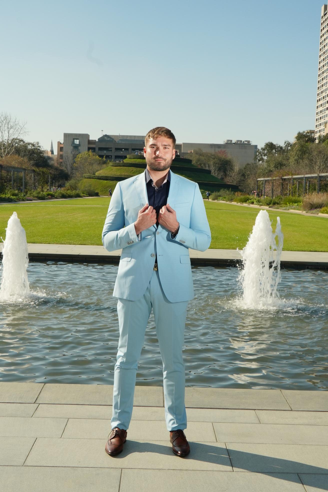 Sky Blue Slim Fit Prom Suit for Men