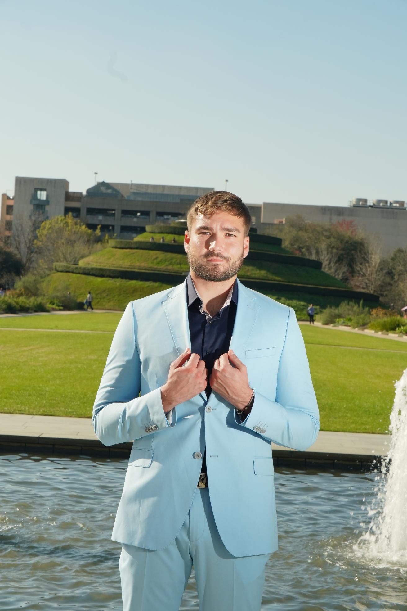 Sky Blue Slim Fit Prom Suit for Men