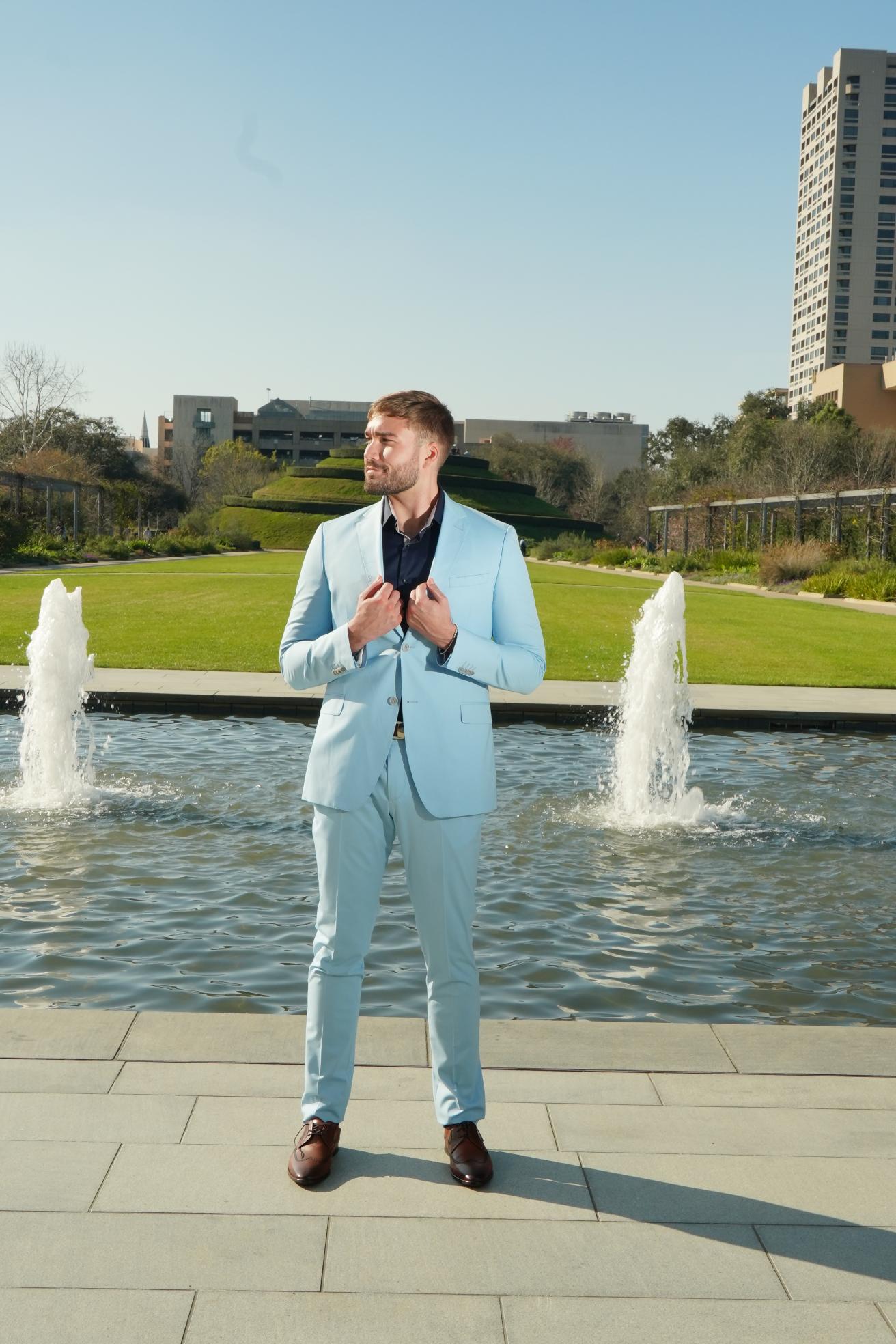 Sky Blue Slim Fit Prom Suit for Men