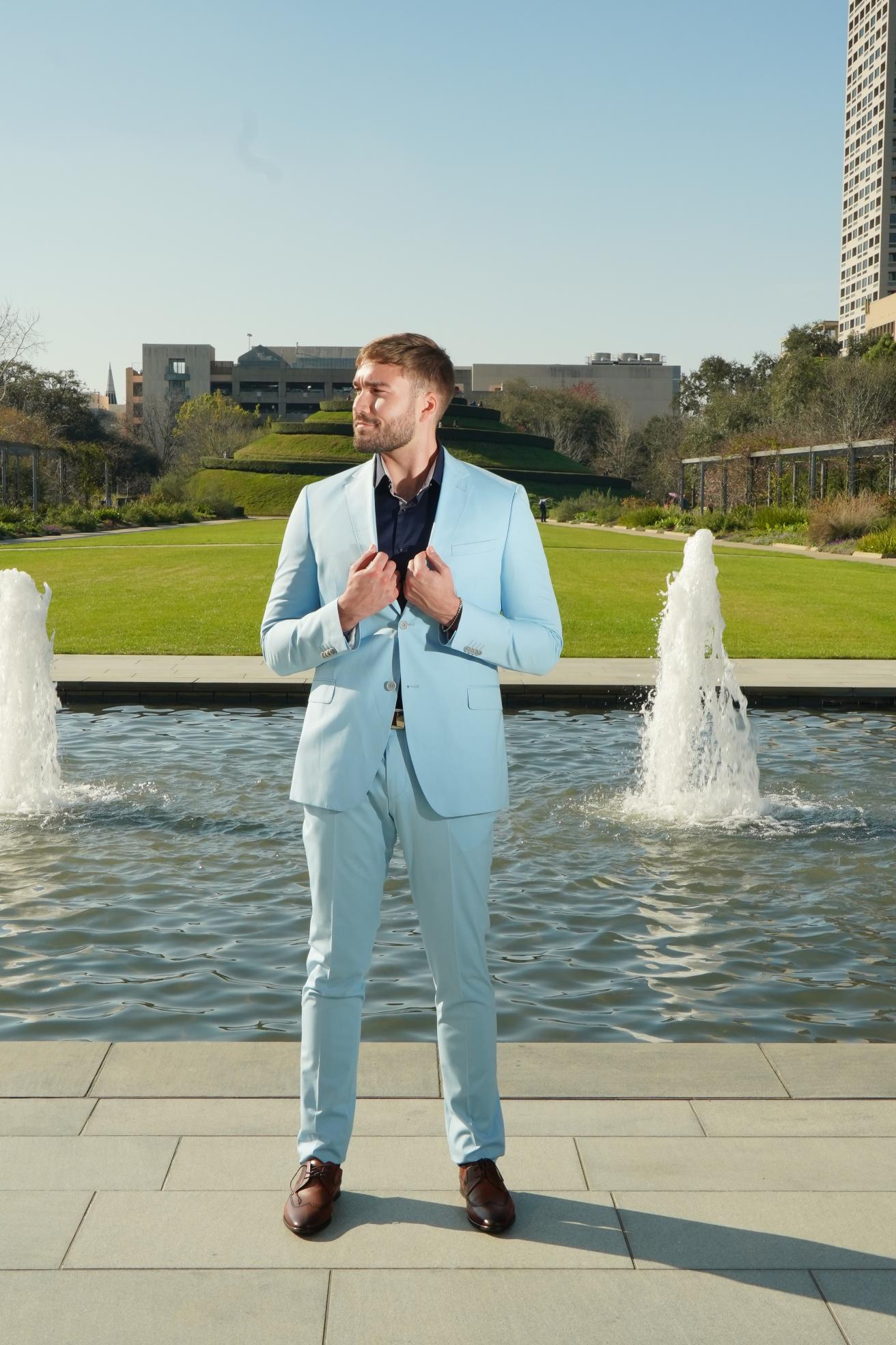 Sky Blue Slim Fit Prom Suit for Men
