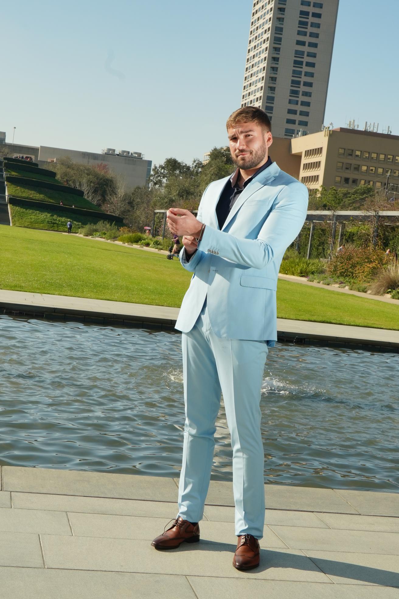 Sky Blue Slim Fit Prom Suit for Men