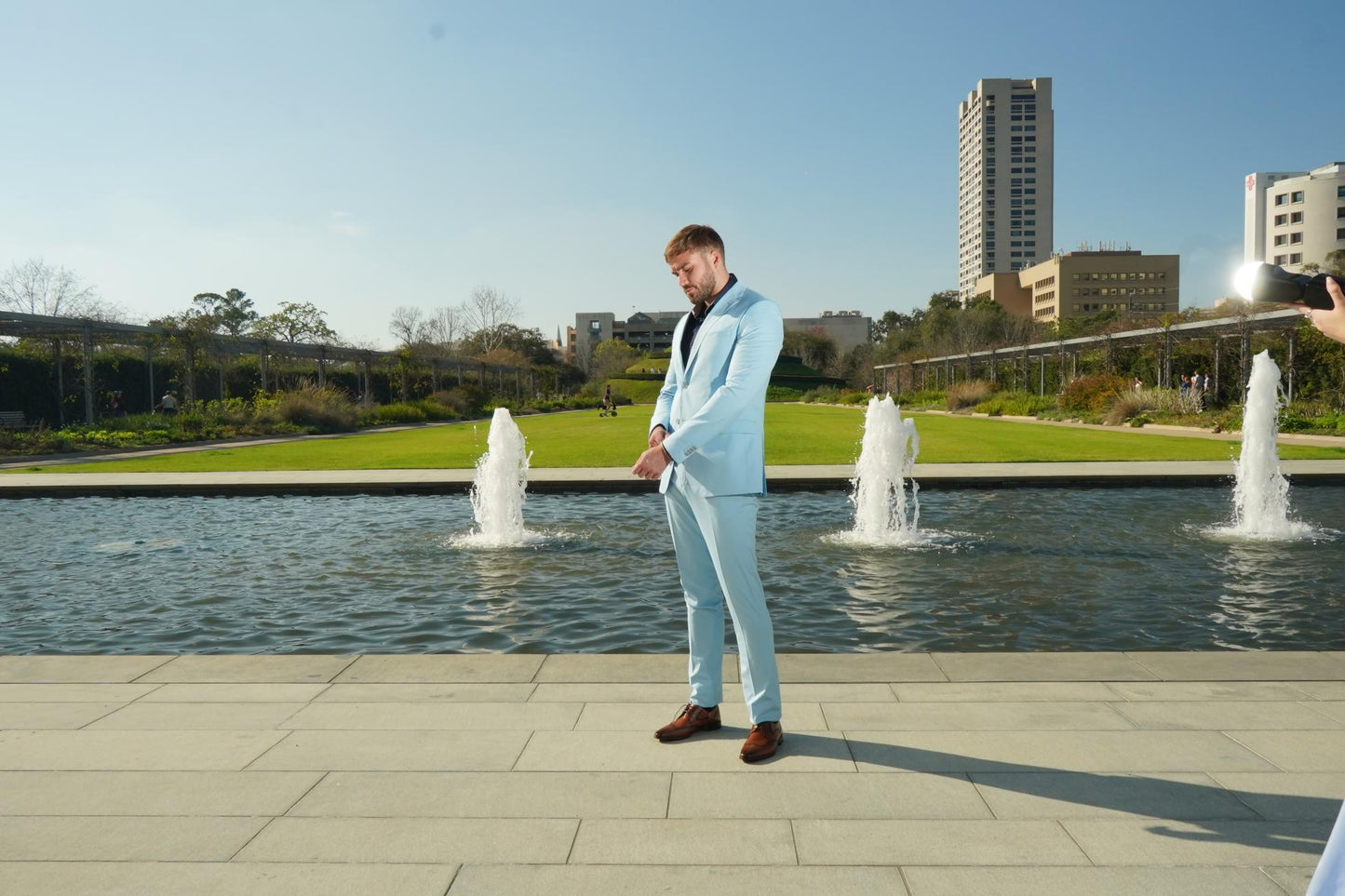 Sky Blue Slim Fit Prom Suit for Men