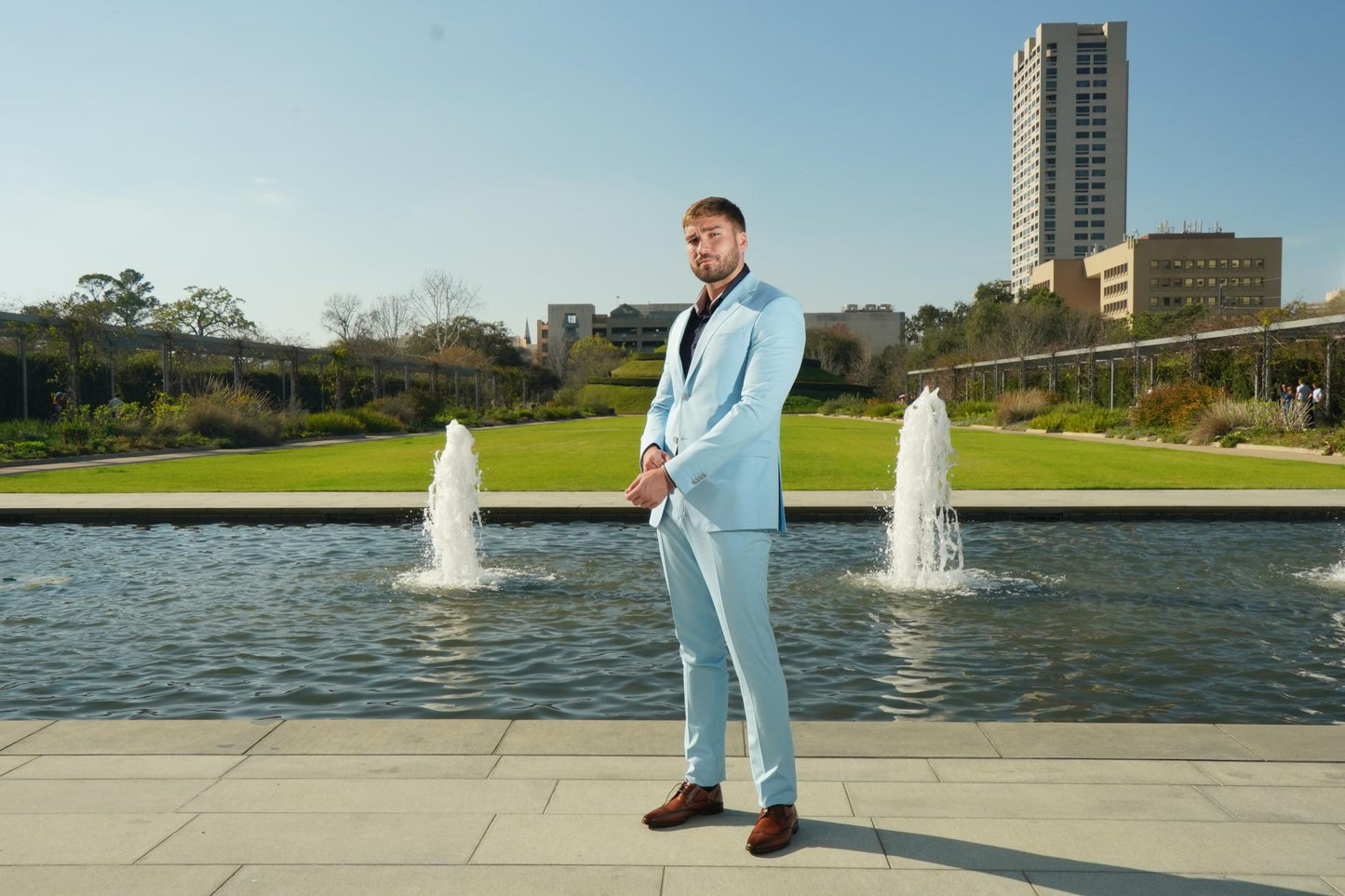 Sky Blue Slim Fit Prom Suit for Men