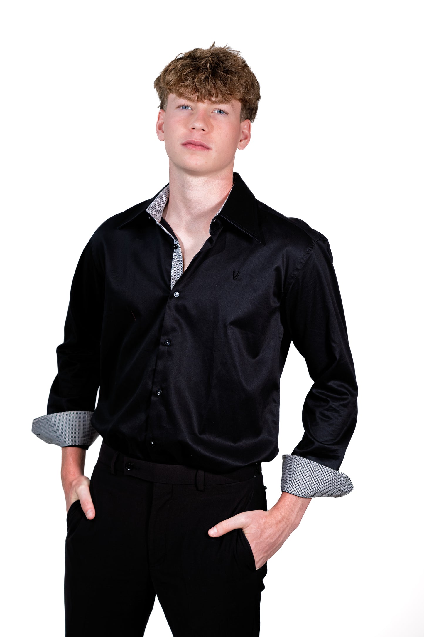 Valnti Black Slim Fit Dress Shirt with Stylish Inner Collar