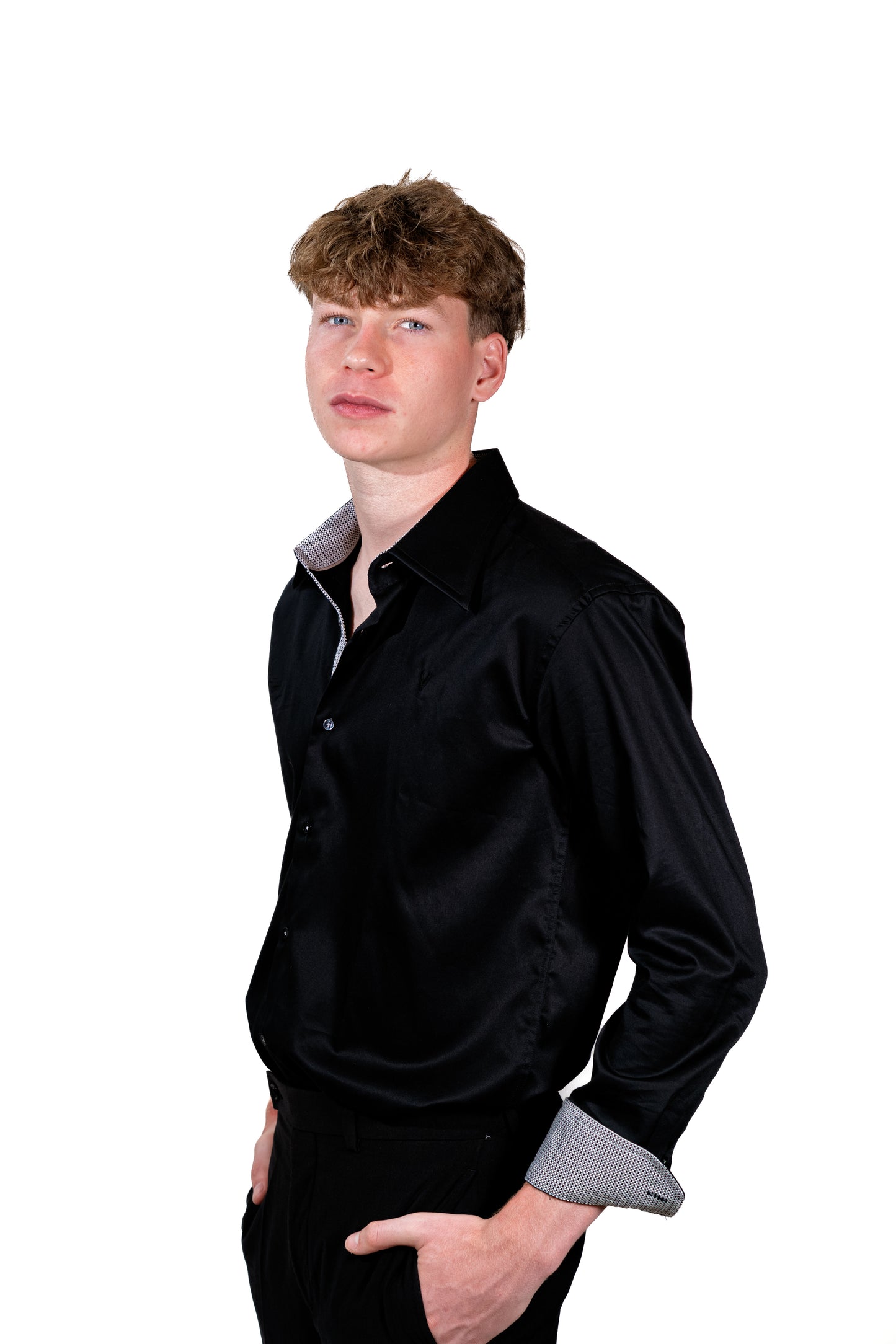 Valnti Black Slim Fit Dress Shirt with Stylish Inner Collar