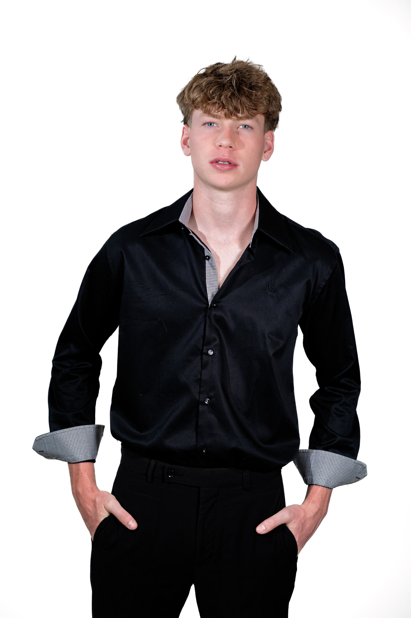 Valnti Black Slim Fit Dress Shirt with Stylish Inner Collar