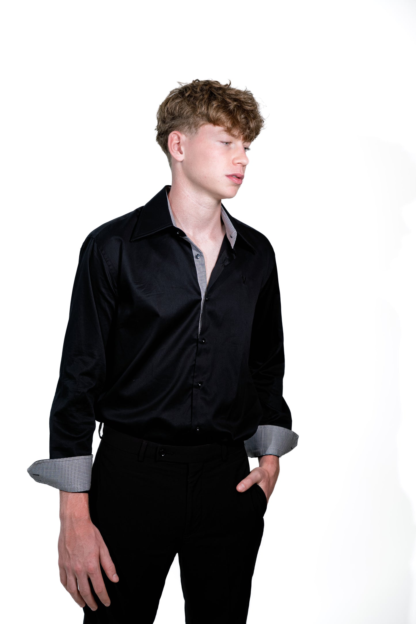 Valnti Black Slim Fit Dress Shirt with Stylish Inner Collar