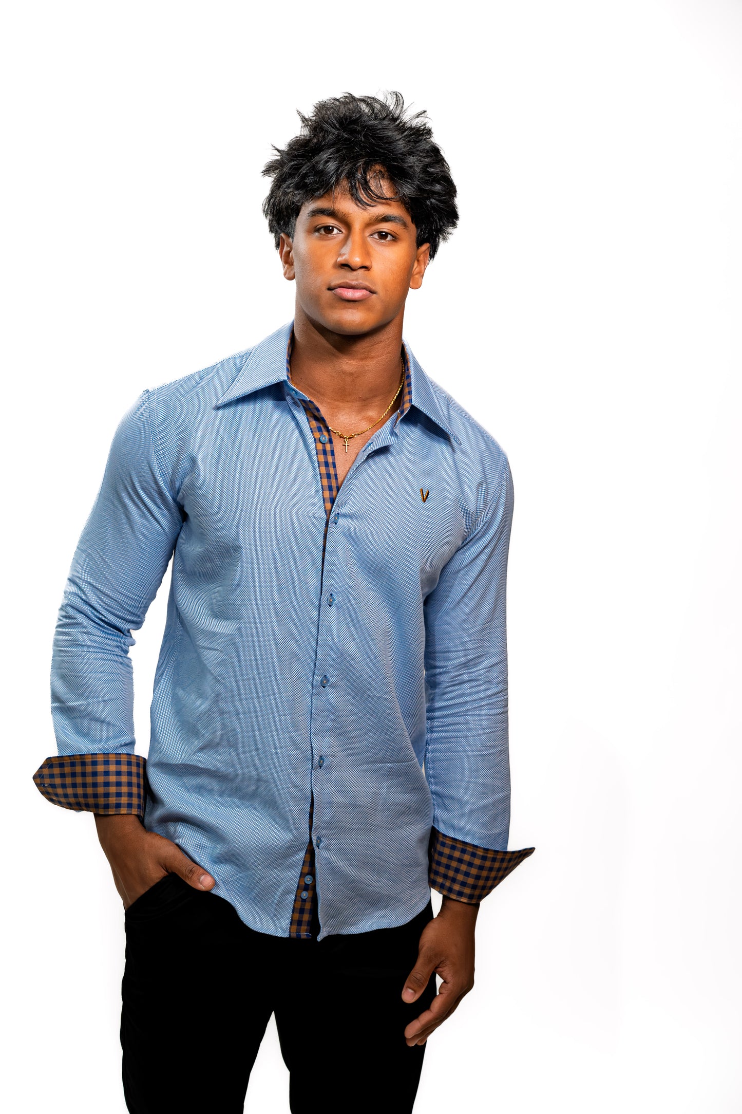 Men’s Sky Blue Slim Fit Formal Shirt with Contrast Cuffs