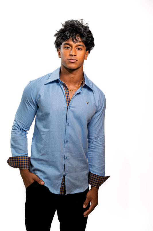 Men’s Sky Blue Slim Fit Formal Shirt with Contrast Cuffs