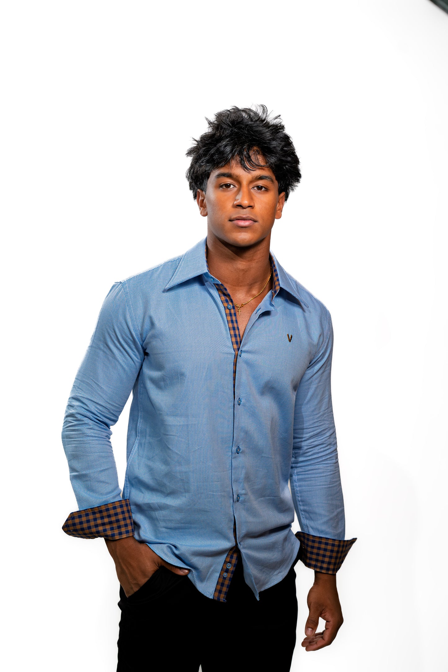 Men’s Sky Blue Slim Fit Formal Shirt with Contrast Cuffs
