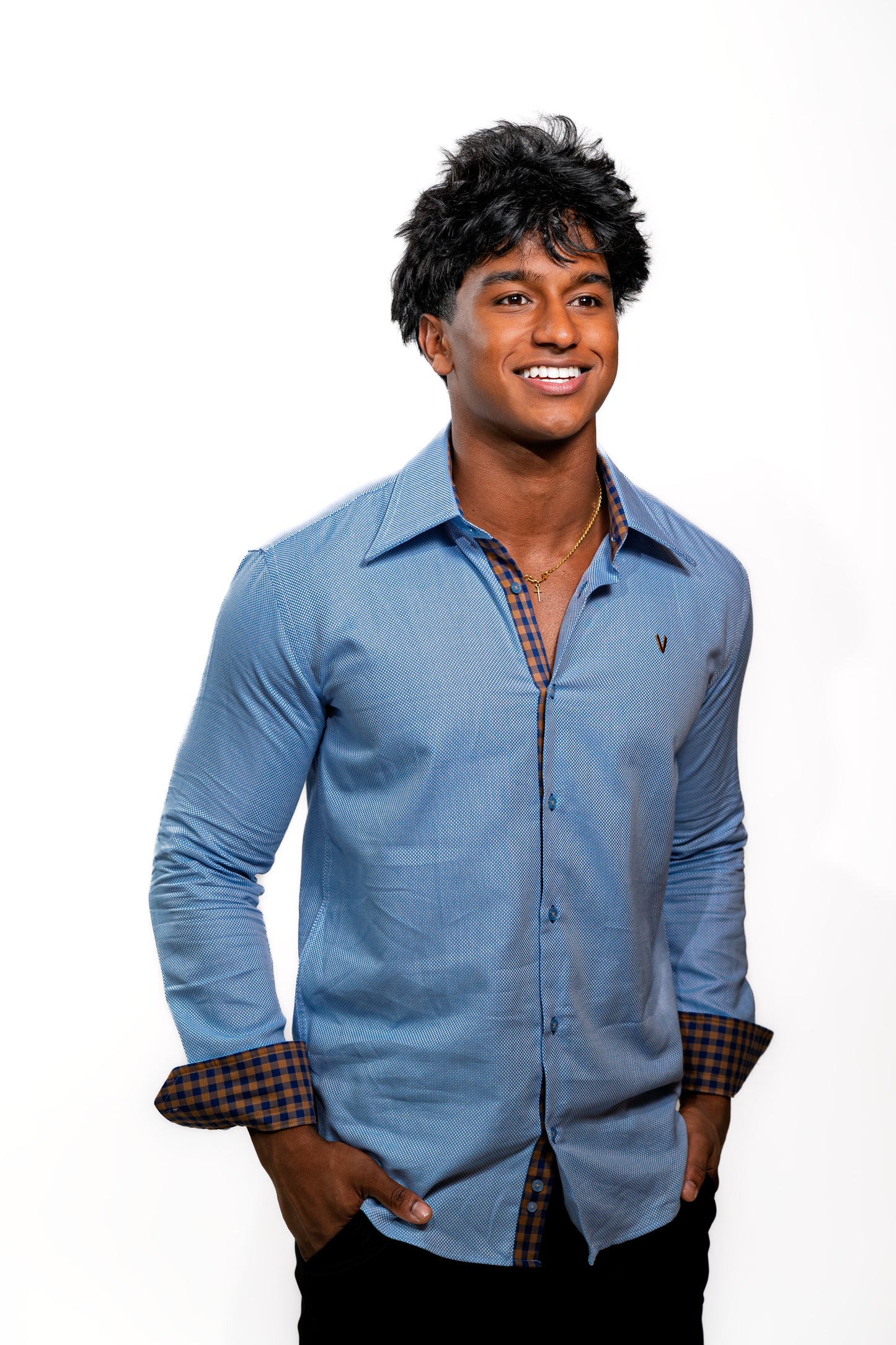 Men’s Sky Blue Slim Fit Formal Shirt with Contrast Cuffs