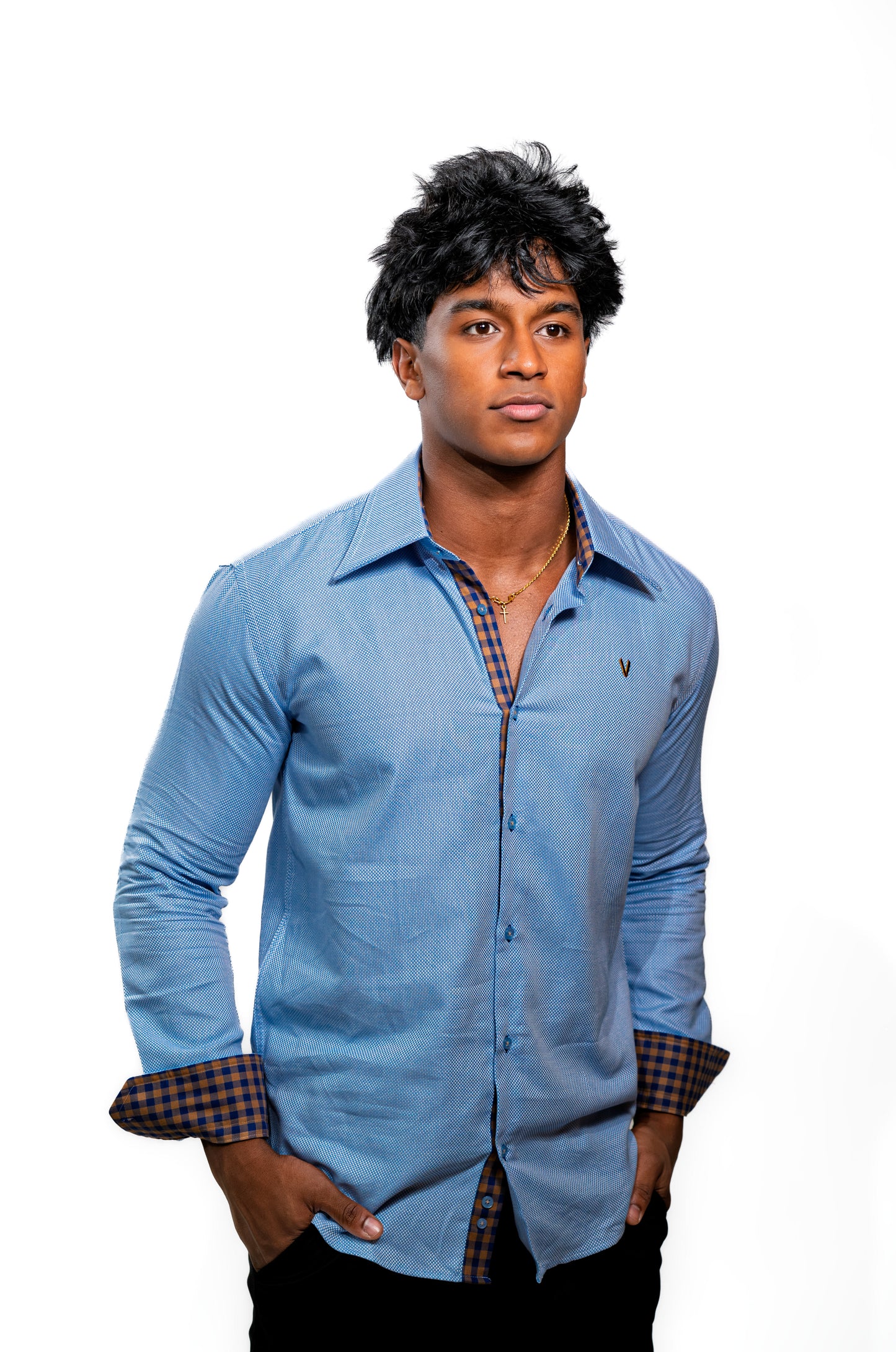 Men’s Sky Blue Slim Fit Formal Shirt with Contrast Cuffs