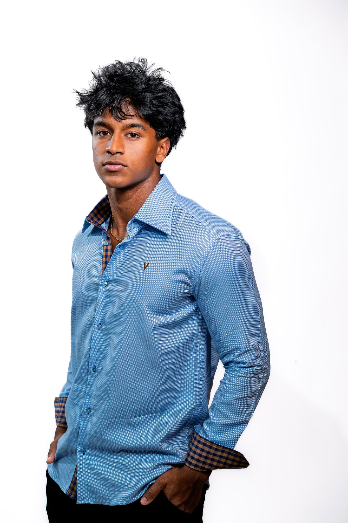 Men’s Sky Blue Slim Fit Formal Shirt with Contrast Cuffs