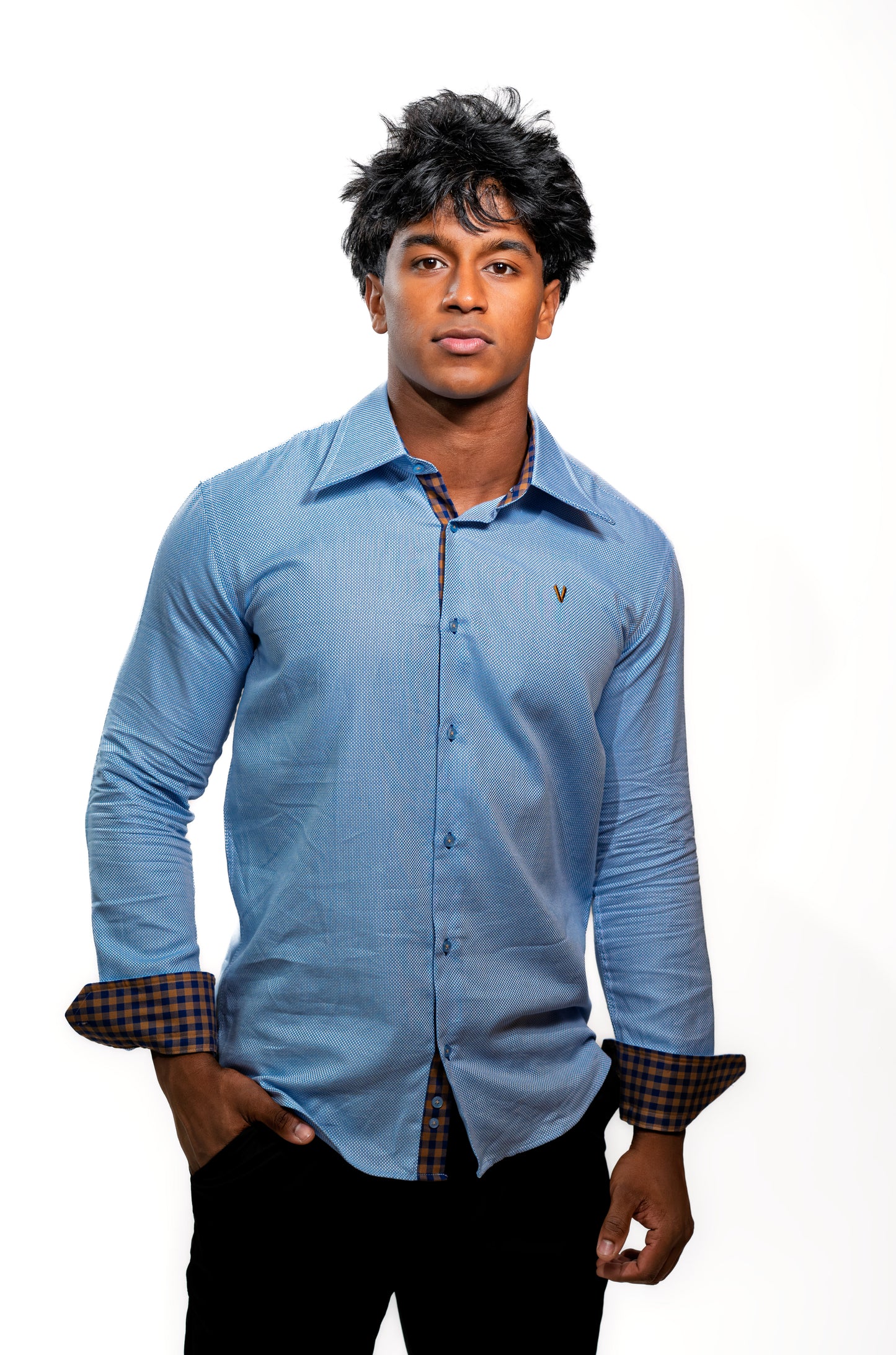 Men’s Sky Blue Slim Fit Formal Shirt with Contrast Cuffs