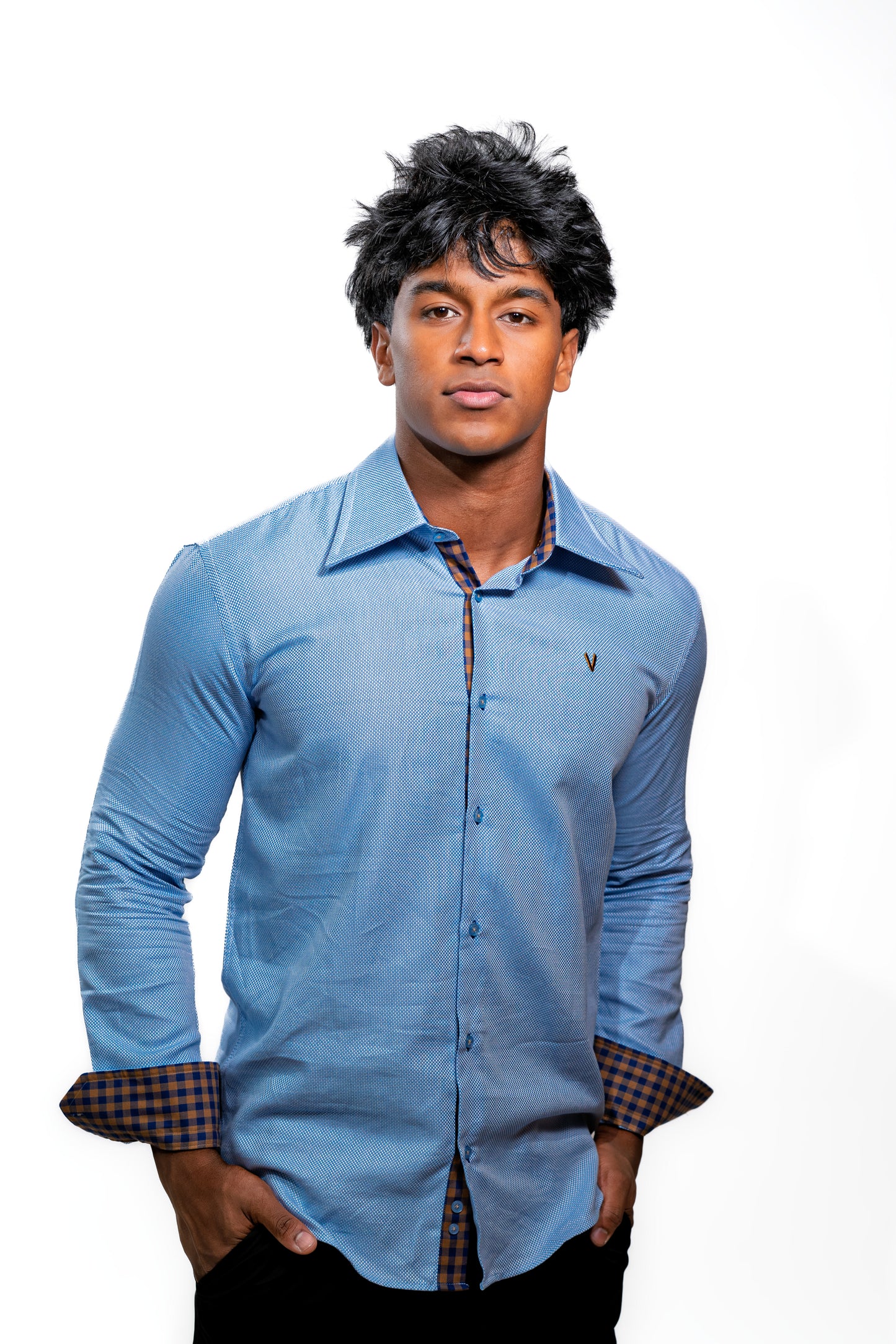 Men’s Sky Blue Slim Fit Formal Shirt with Contrast Cuffs