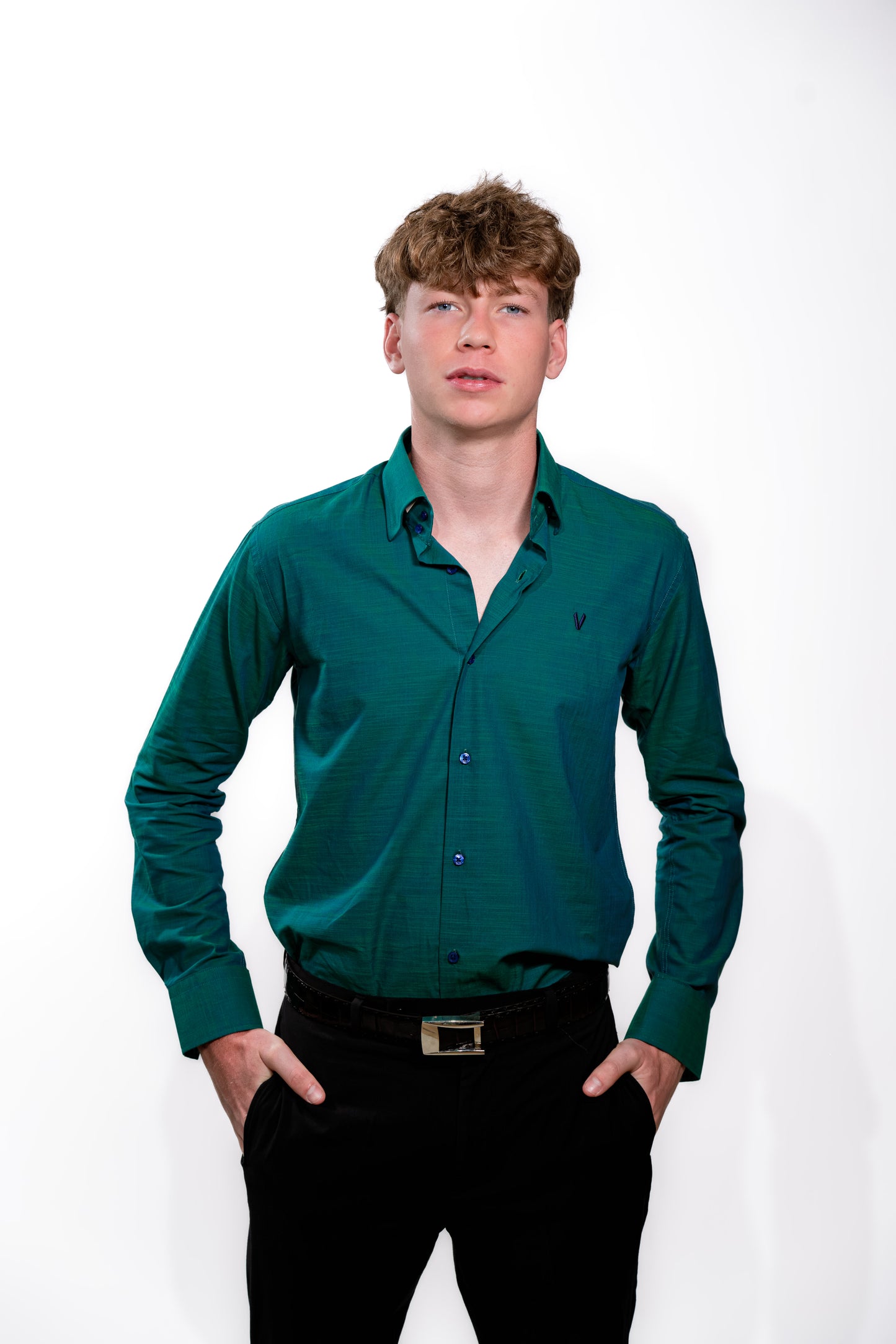 Valnti Men’s Teal Dress Shirt – Long-Sleeve Button-Up for Work & Parties