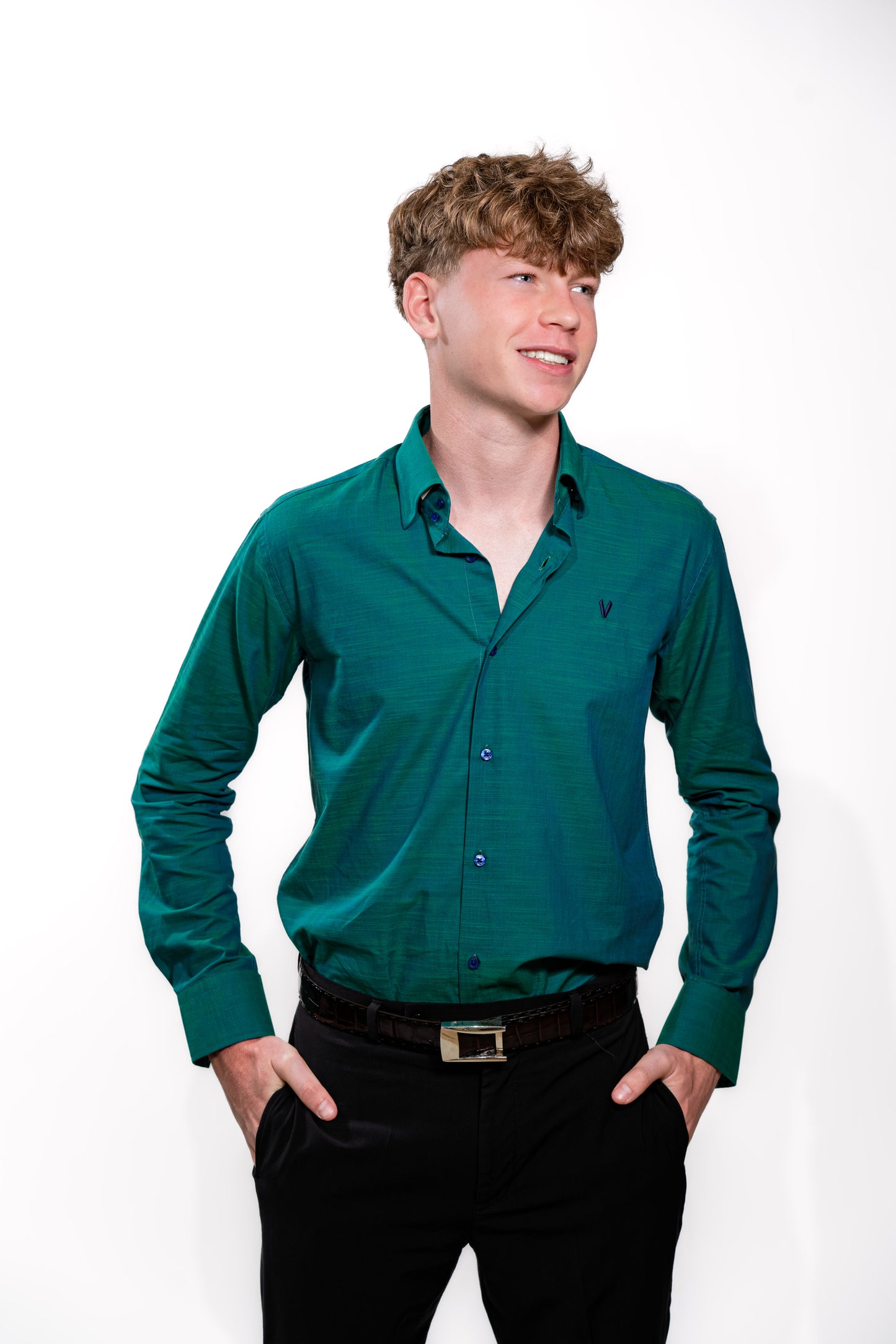 Valnti Men’s Teal Dress Shirt – Long-Sleeve Button-Up for Work & Parties